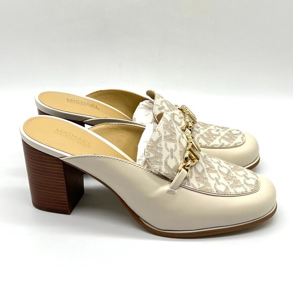 MICHAEL Michael Kors Womens 6.5M Cream Leather Heels Mules Clogs Shoes - Picture 1 of 14